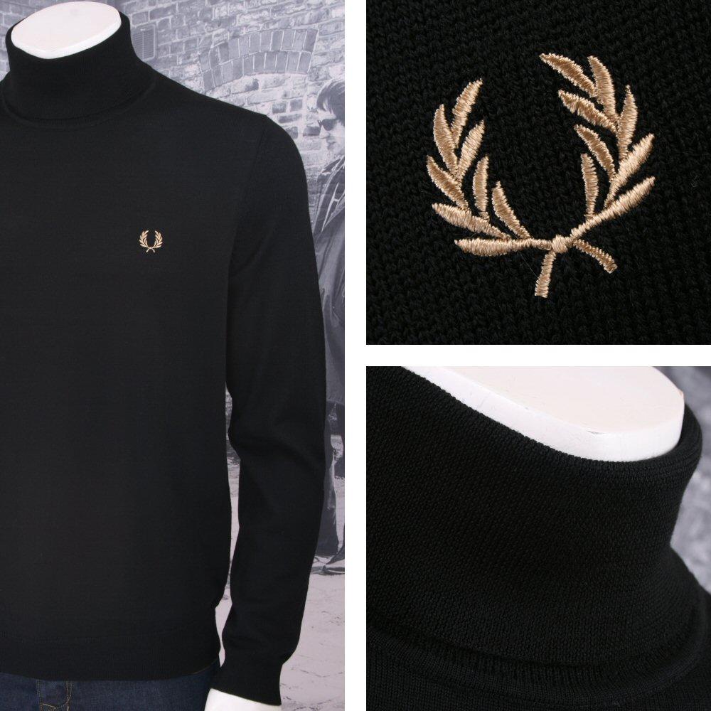 Fred Perry Mod 60's Classic Laurel Merino Wool Long Sleeve Roll Neck Black | Adaptor Clothing